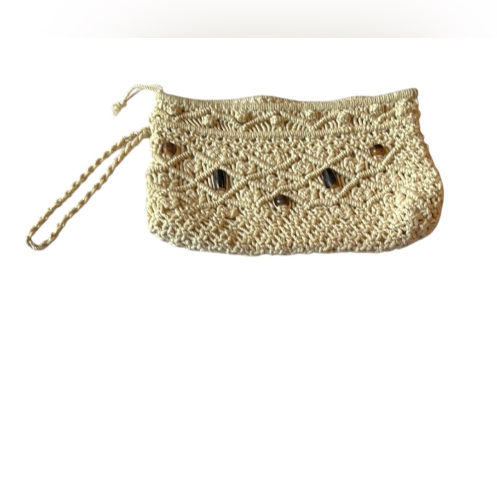 MCI Cream Crochet Clutch with Bead Detail Zipper Closure EUC (measurement pics) - Picture 3 of 10